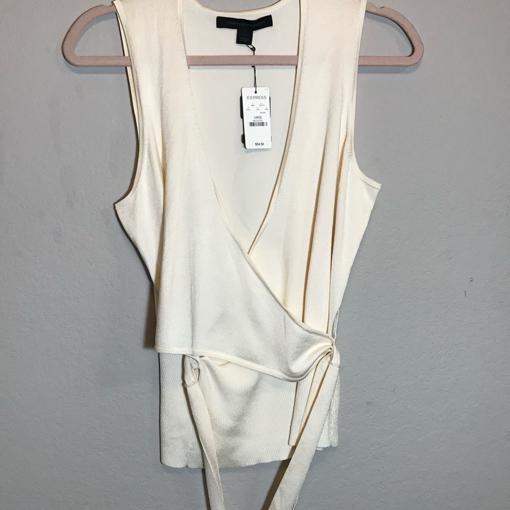 NWT Express top wrap waist size L Ivory sleeveless